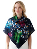 leeza store Women's Premium Silk Scarf For Women | Midnight Navy Blue | 40X40 Square Scarf | Vibrant Modern Fusion Print | Soft Lightweight Neck Wrap, Hair Scarf, Stole & Head Scarf