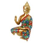 ARTVARKO Buddha Statue Brass with Inlay Work Gifting Vastu Feng Shui Home Decor Sculpture 11 Inches