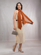 CrossKulture Crinkled PolyCotton Scarf - 180 x 90 cm Stole for Women | PolyCotton Scarf for Summers, Head Cover | Lightweight (Bronze/Tan)
