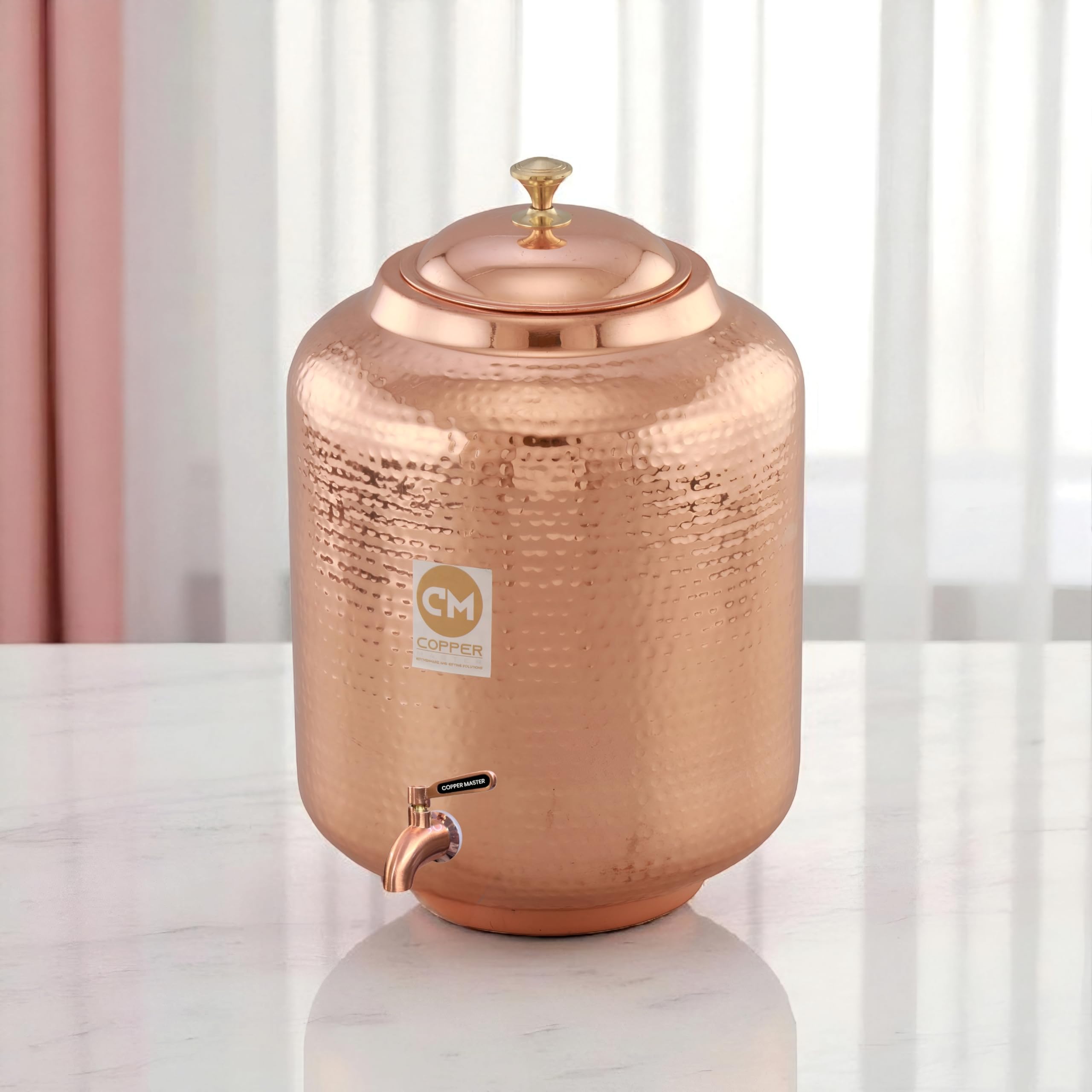 Copper-Master 14 Litre Hammered Copper Water Dispenser (Matka) Container Pot with Pure Copper and Ayurvedic Health Benefits (14000 ml)