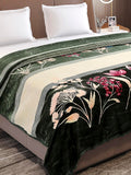 Monte Carlo Unisex Roman Box Double Bed No Reversible 1 Ply 550 GSM | 3 KG Heavy Winter Blanket (160 X 220) (220 X 240) (Green White) Kafalo