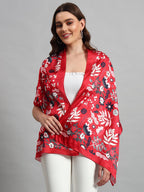 Ravaiyaa - Attitude is everything Women Lightweight Printed 100% Satin Silk Scarf Stoles Breathable Neckerchief Head Beach Wrap Scarves (Red White Floral, 70 X 20 Inch), Female