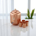 Copper-Master 5 Litre Hammered Copper Water Dispenser (Matka) Container Pot with 4 Pure Copper Glasses Pure Copper and Ayurvedic Health Benefits (5000 ml + 1200 ml)