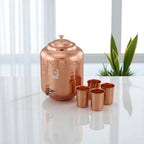 Copper-Master 5 Litre Hammered Copper Water Dispenser (Matka) Container Pot with 4 Pure Copper Glasses Pure Copper and Ayurvedic Health Benefits (5000 ml + 1200 ml)