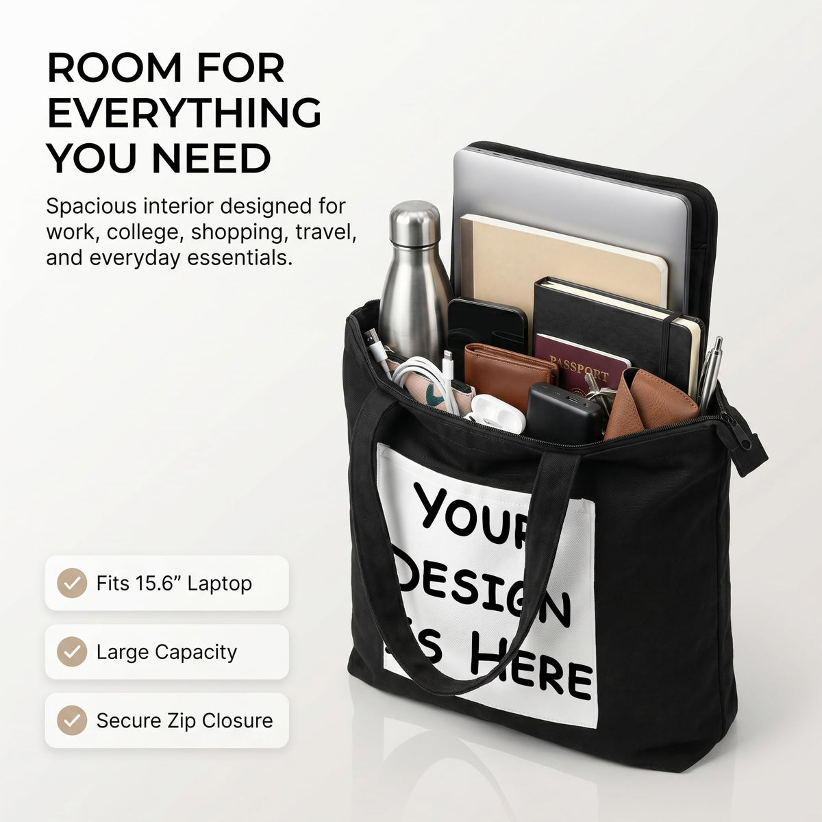 Kirmada Black Cotton Tote Bag Trendy Tech Humor Tote for College, Office & Shopping | Zipper Closure | Reusable Eco Friendly Cotton Bag | Gift for Geeks & Coders (Customisable)