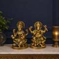 ARTVARKO Brass Ganesha Laxmi Ganesh Lakshmi Bhagwan Idol Sitting on Lotus Ganpati Murti Statue for Home Office Puja Success Décor Gift 5 Inches