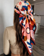 Etietnic Satin Square Head Scarf for Women,RED BORDER Printed