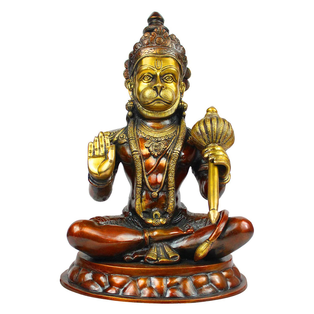 ARTVARKO Big Brass Lord Hanuman Ji Blessing with Gada on Shoulder Murti Bajrangbali Bhagwan Statue Height 15