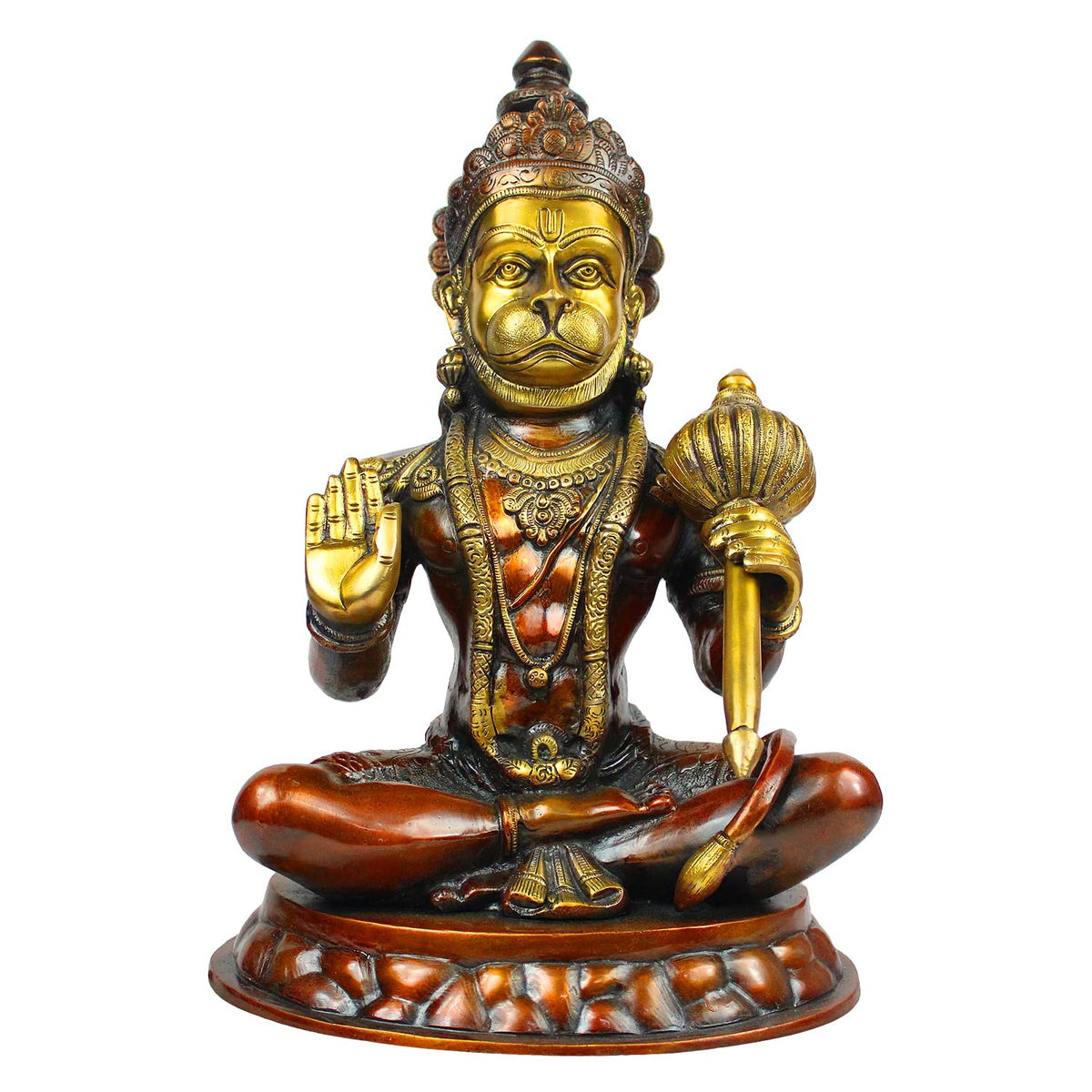 ARTVARKO Big Brass Lord Hanuman Ji Blessing with Gada on Shoulder Murti Bajrangbali Bhagwan Statue Height 15