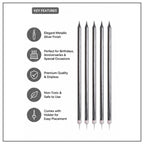 Lalantopparties Silver Slim Birthday Cake Candles with Holders, Metallic Long Thin Candles for Cake Decoration, Birthday, Wedding, Anniversary, Baby Shower, Bachelorette & Bachelor Party (Pack of 6)