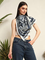 Ravaiyaa - Attitude is everything Women's Crepe Silk Digital Print Large Square Scarf Breathable Lightweight Neckerchief Printed Headscarf 40 x 40 Inch (White & Black Floral)