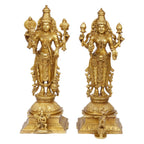 ARTVARKO Big Brass Vishnu Laxmi Murti Lord Bhagwan Vishnu Narayan Lakshmi Statue Idol Murti for Home Decor Mandir Pooja Goddess Laxmi Ji with Vishnu Height 14 Inch