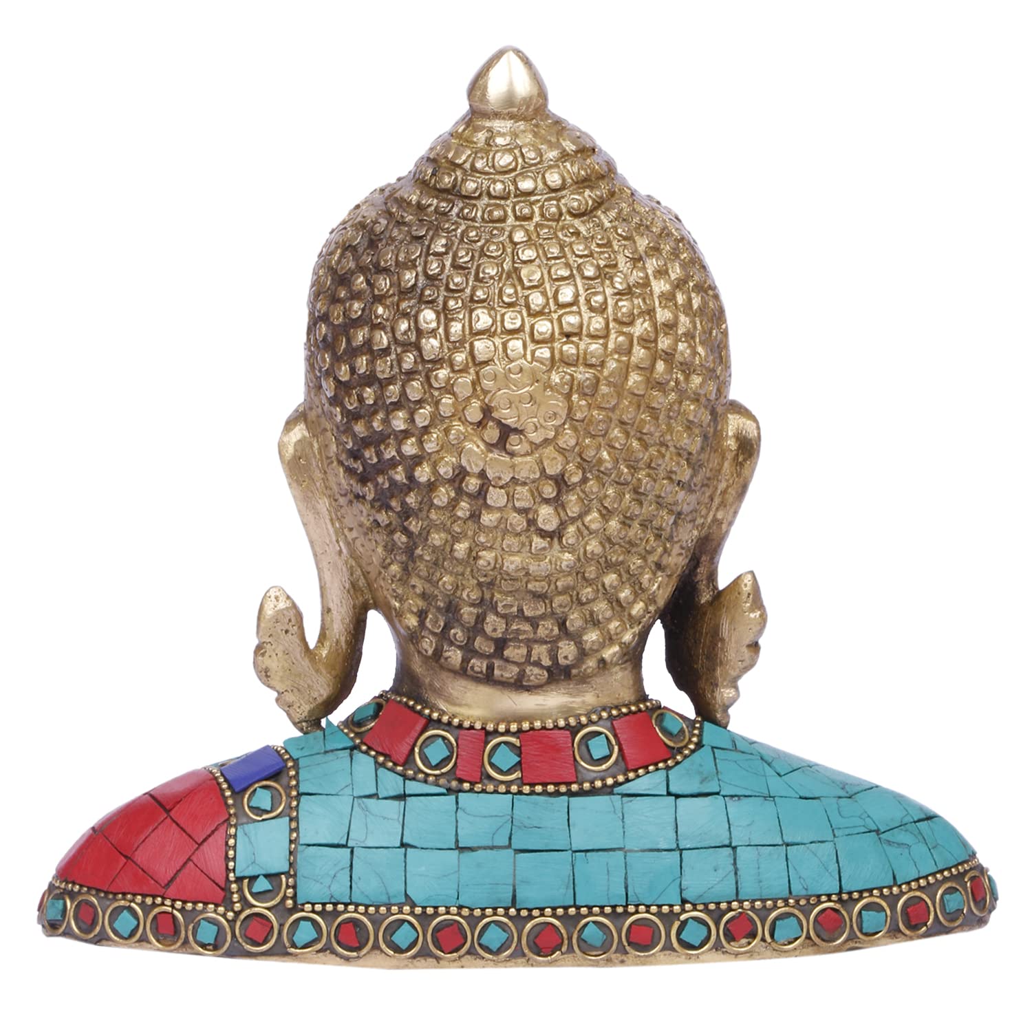 ARTVARKO Brass Buddha Head Bust Statue Turquoise Stone Handwork Home Décor Entrance Office Table Living Room Meditation Luck Gift Feng Shui Showpiece