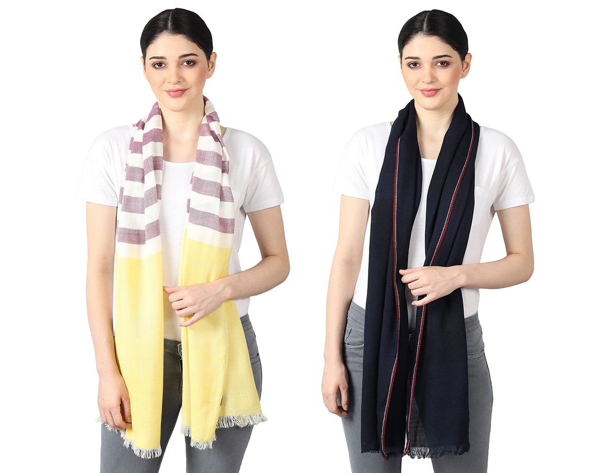 Flyer Women's Stole/Scarf Colour- Yellow & Purple AND Blue Soft Viscose Ethnic Scarves Pack Of 2 ST-08-ST-09 For Female