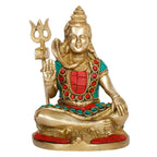 ARTVARKO Shiva Brass with Inlay Idol Statue God Shiv Shankar Murti Showpiece for Pooja Lord Blessing Shanker Deity Figurine Home Office Temple Art Décor 6 Inch.