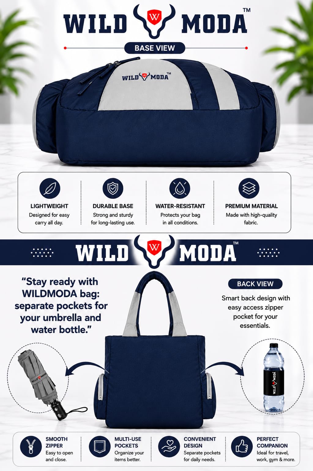 WILD MODA Kat Women Shoulder and Tote Bag (Blue & Grey)