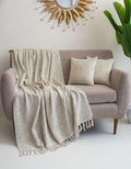 DMAASA Handwoven Cotton Sofa Throw Blanket with 2 pcs Cushion Covers Lightweight Decorative Couch & Bed Throw (Pack of 3, Leaf Pattern) Kafalo