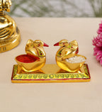 KridayKraft Swan Duck Shap Haldi,KumKum Holder,Chandan Roli Box,Love Birds Couple Duck Pair Chopda,Kumkum Dani,Chawal,Akshat,Haldi use for Pooja,Animal Showpiece & Return Gift Article...