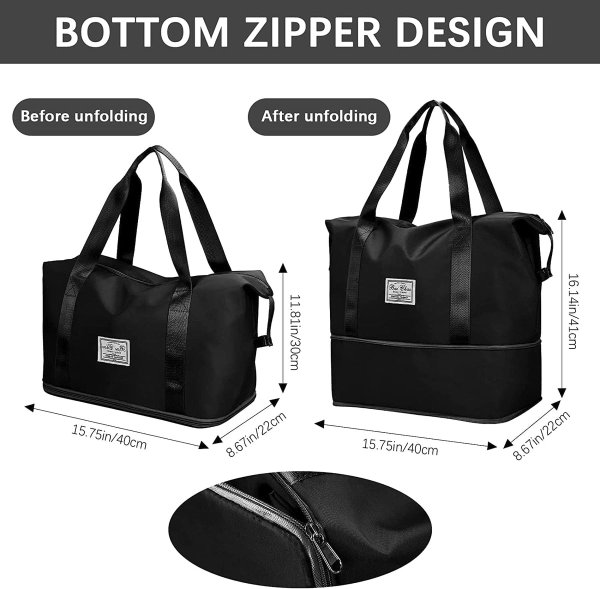 Viyaro Polyester Multi-Purpose Tote Bag | Foldable Waterproof Design with Dry & Wet Separation, Multiple Utility Pockets with Zipper & Lightweight Shoulder Carrying Comfort | Organized Option—black