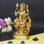 ARTVARKO Brass Lakshmi Vishnu Riding On Garuda Luxmi Narayan Sculpture Decorative Idols Statue for Home Décor Mandir Pooja Temple Gift 8 Inch.