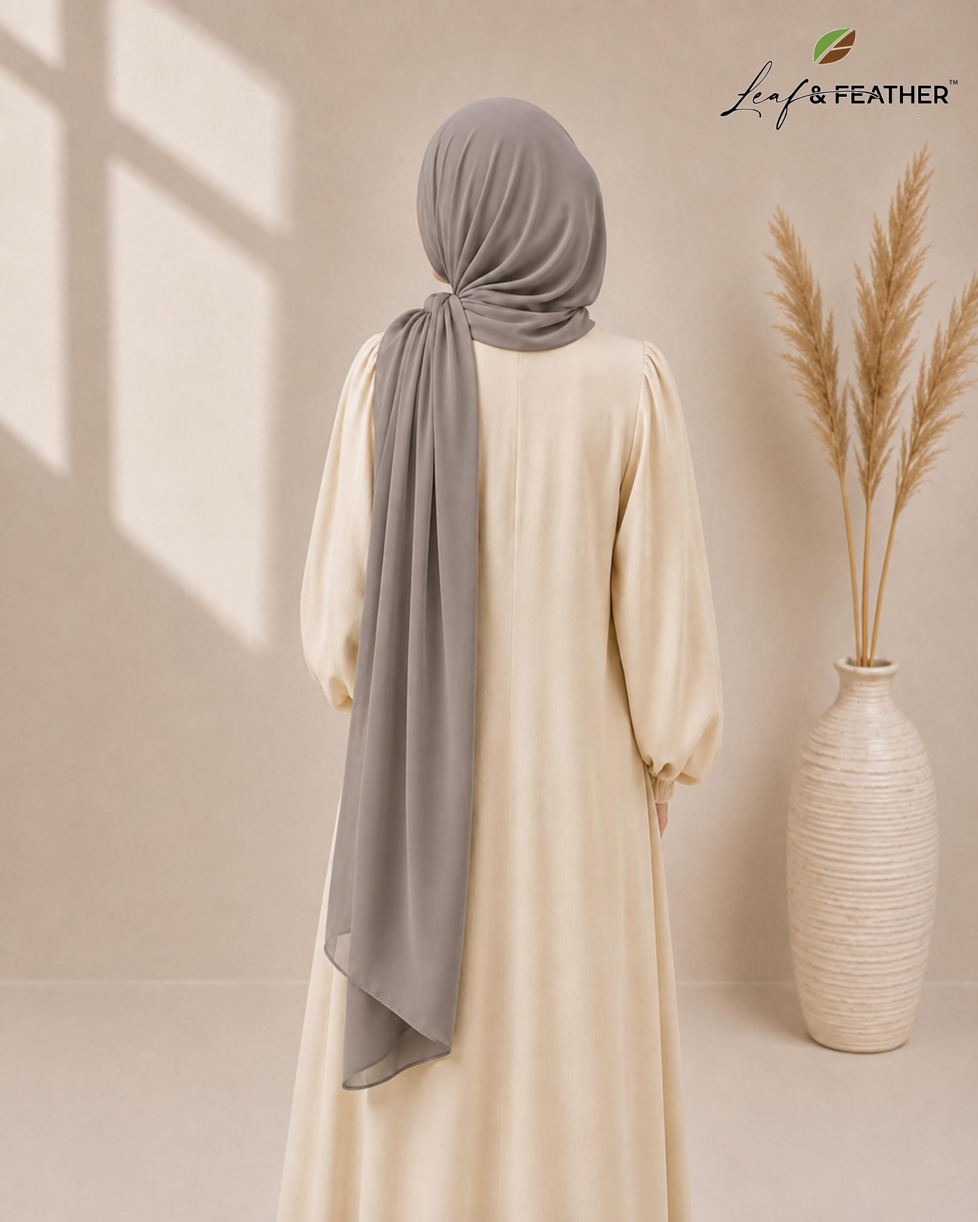 Leaf & FEATHER Chiffon Georgette hijab Scarf for Women | 200 cm x 70 cm | Pack of 3 Hijab Set | Lightweight & Breathable | Women's Shawl | Daily Wear & Occasion (Everyday Essentials)