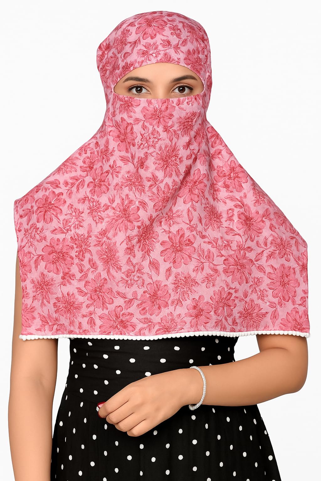 DEEPNYRA - LIVING STYLE Scarf Face Full Covering With Mask Head Hair Wrap Sun Protection For Women Cotton Printed Square All Season Wear (PINK FLOWER)