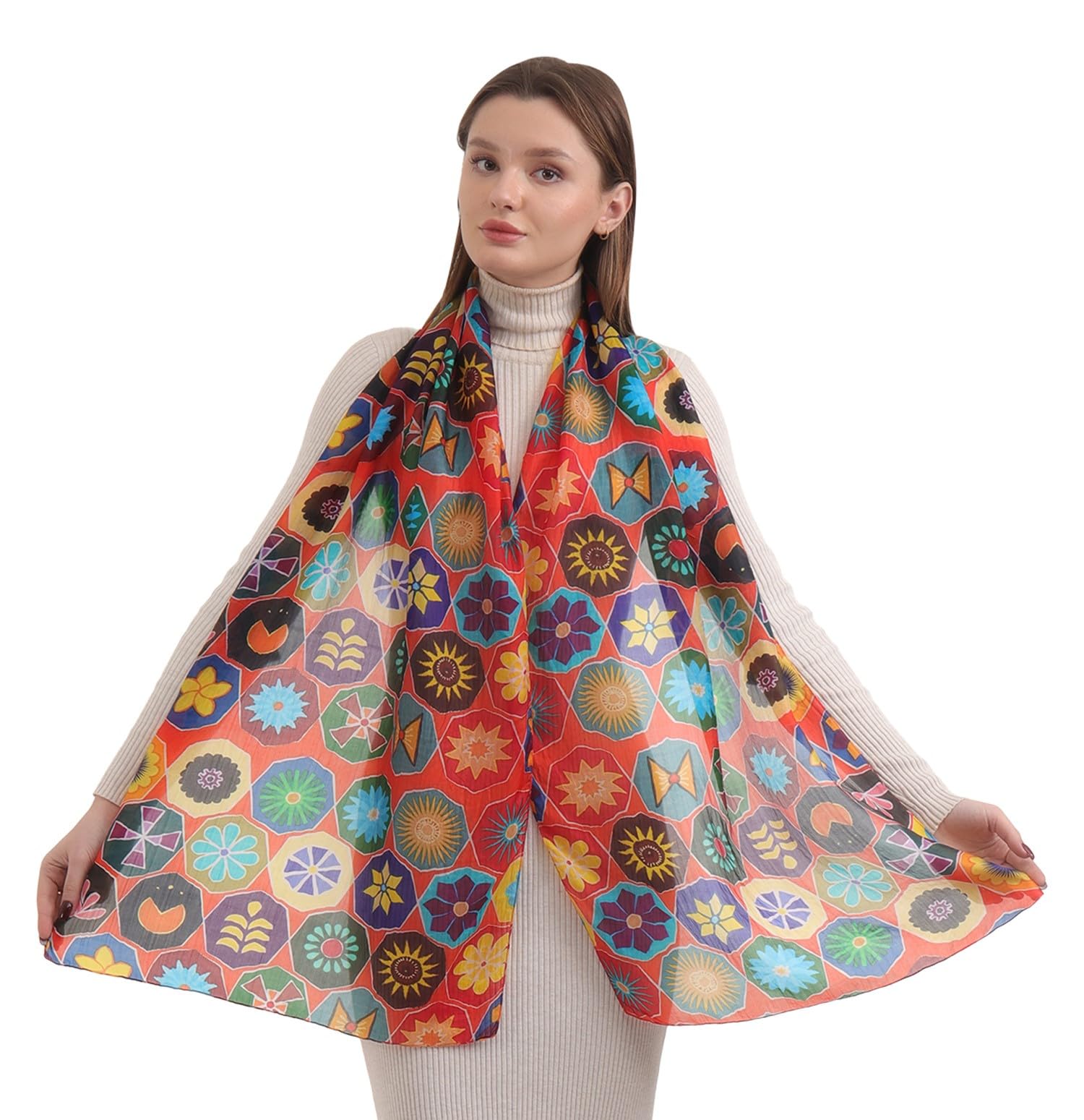 EH 100% Pure Mulberry Silk Scarf for Women, head scarf, neck scarf, hair scarf, digital printed long (22 X 72) (MC 22)