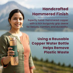 AURASHIE Pure Copper Drinkware Gift Set of 1 Bottle & 2 Glasses with Box | Pure Hammered Copper Drinkware | Gift Set for Birthday, Parties, Weddings & Festivals (Green Grip Sleeve)