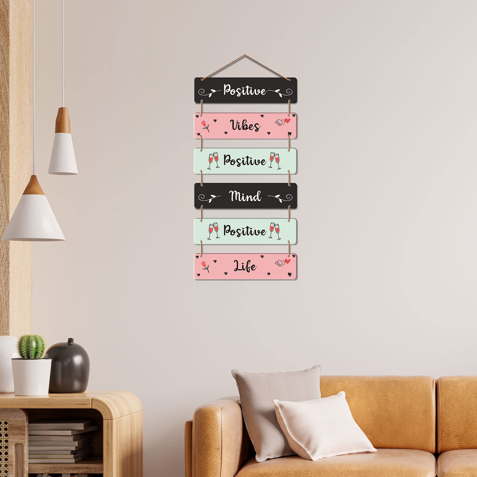 Artvibes Positive Vibes Positive Mind Decorative Wall Hanging Wooden Art | Quotes Decor Item | Wall Illustrations | Office Decor | Inspirational Quotes Wall Art | Mdf Wall Decoration(WH_3243N)