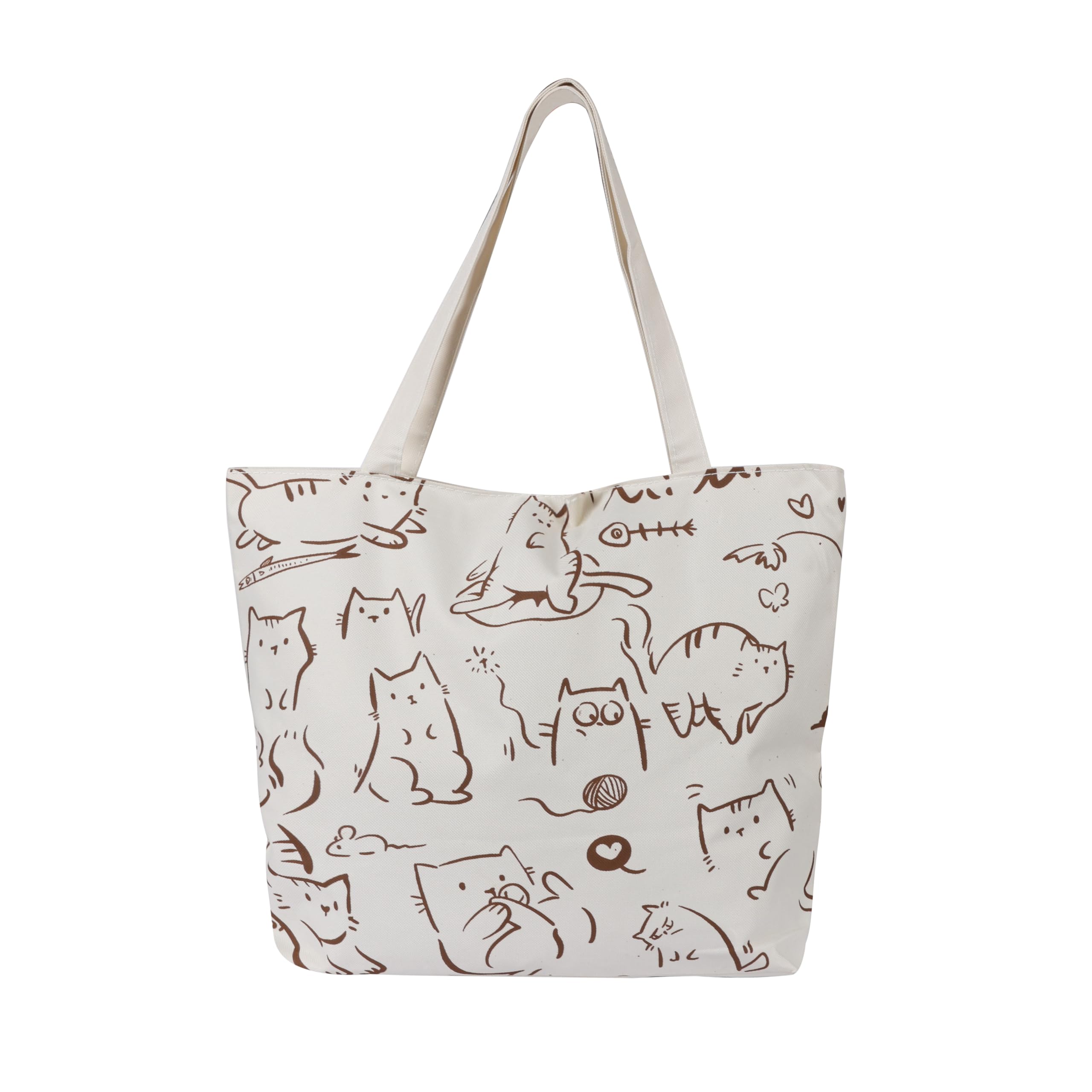 BAGILO Large Capacity Shoulder Bag Shoulder Tote Bag for Women, Cloth Bags for Women, Travel Pouch Canvas Bag Lovely Design Travel Size (Cream)