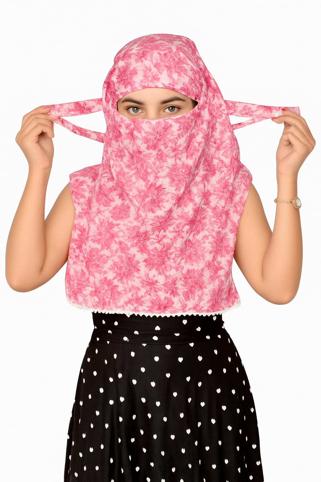DEEPNYRA - LIVING STYLE Scarf Face Full Covering With Mask Head Hair Wrap Sun Protection For Women Cotton Printed Square All Season Wear (PINK FLOWER)
