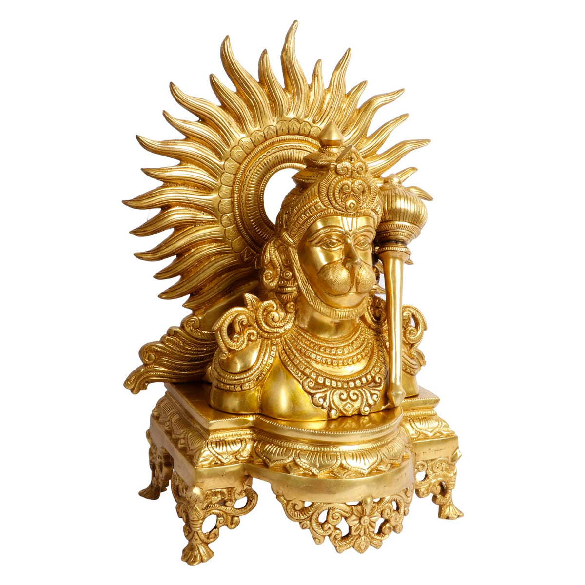 ARTVARKO Big Brass Lord Hanuman Ji Bust with Gada on Shoulder Murti Bajrangbali Bhagwan Statue Height 14.5