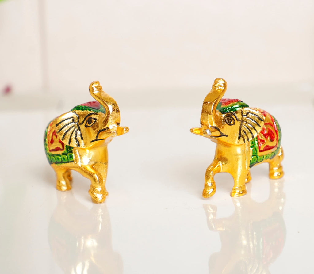 KridayKraft Elephant Set Metal Statue Small Size with Meena Work 2 pcs Set for Showpiece Enhance Your Home,Office Table,Animal Showpiece Figurines,Corporate Gift Article...