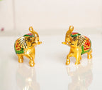 KridayKraft Elephant Set Metal Statue Small Size with Meena Work 2 pcs Set for Showpiece Enhance Your Home,Office Table,Animal Showpiece Figurines,Corporate Gift Article...