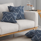 HUESLAND Premium Cotton Cushion Cover 12 inch x 12 inch | Decorative Square Throw Pillow Covers Set for Sofa, Living Room & Bedroom | Set of 5 | Navy Wave