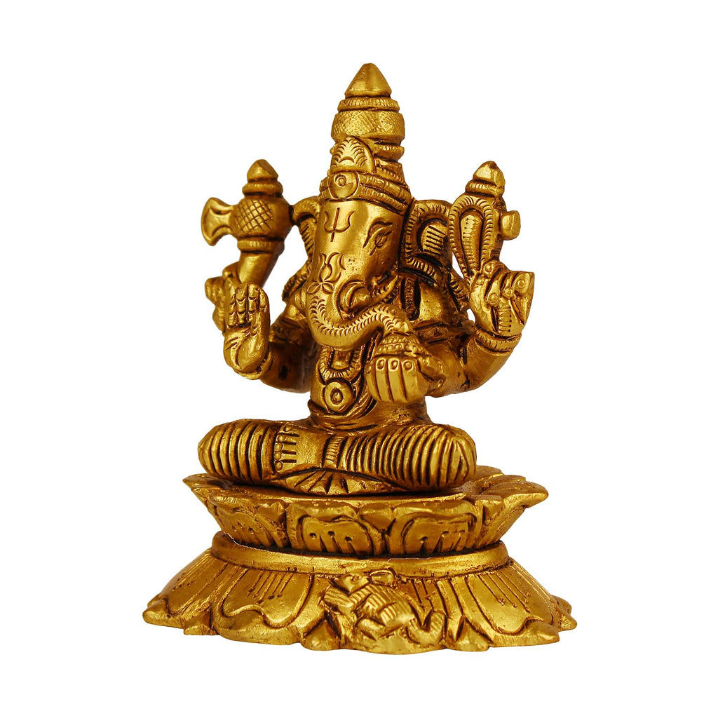 Svarup Brass Sitting Ganesha Idol in Gold Color Height 5 Inch Weight 0.37 Kg