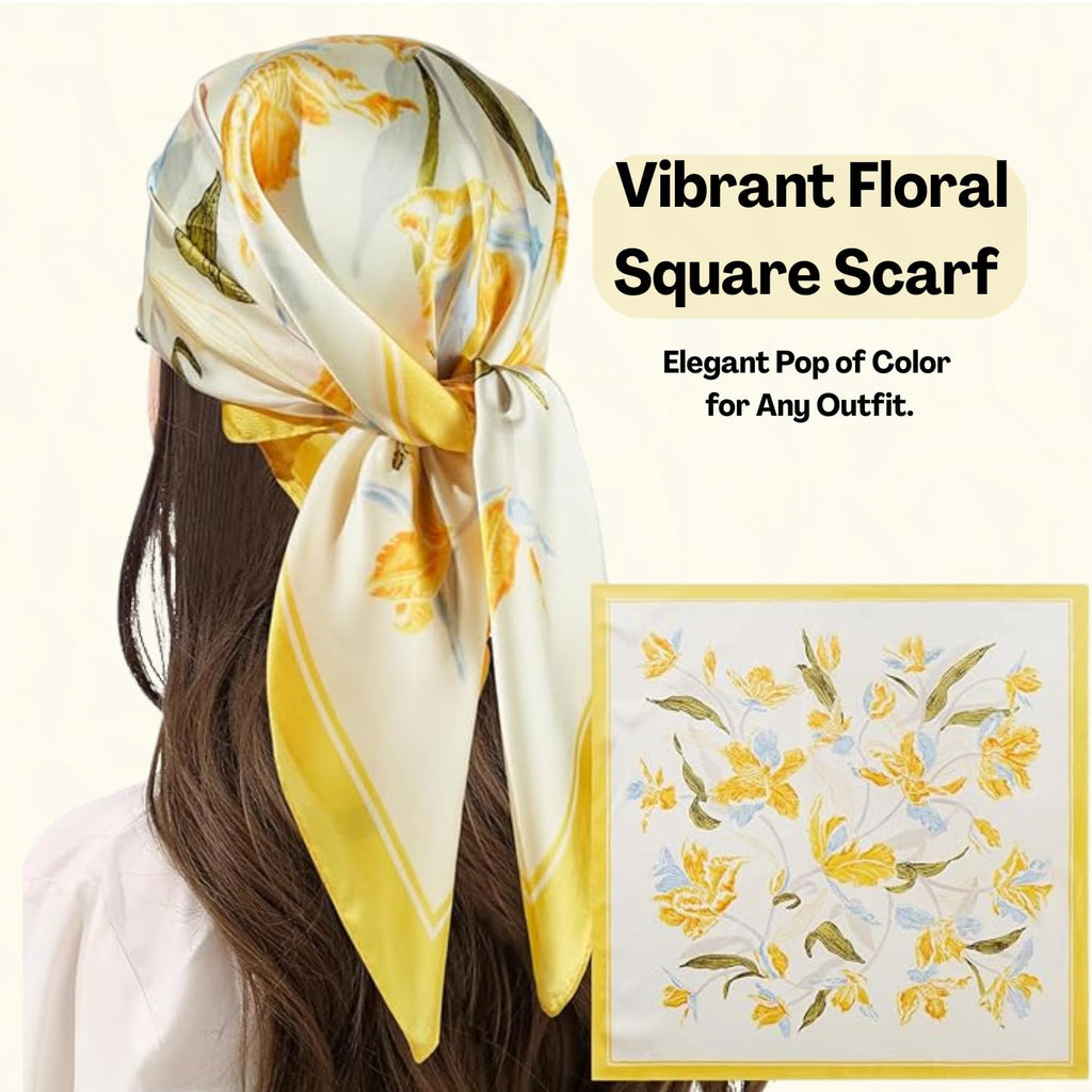 Flavizo Neck Head Scarf for Women, Satin Silk Head Scarf – 27'' Square Elegant Floral Necktie Ribbon, Hair, Neck, and Handbag Accessory
