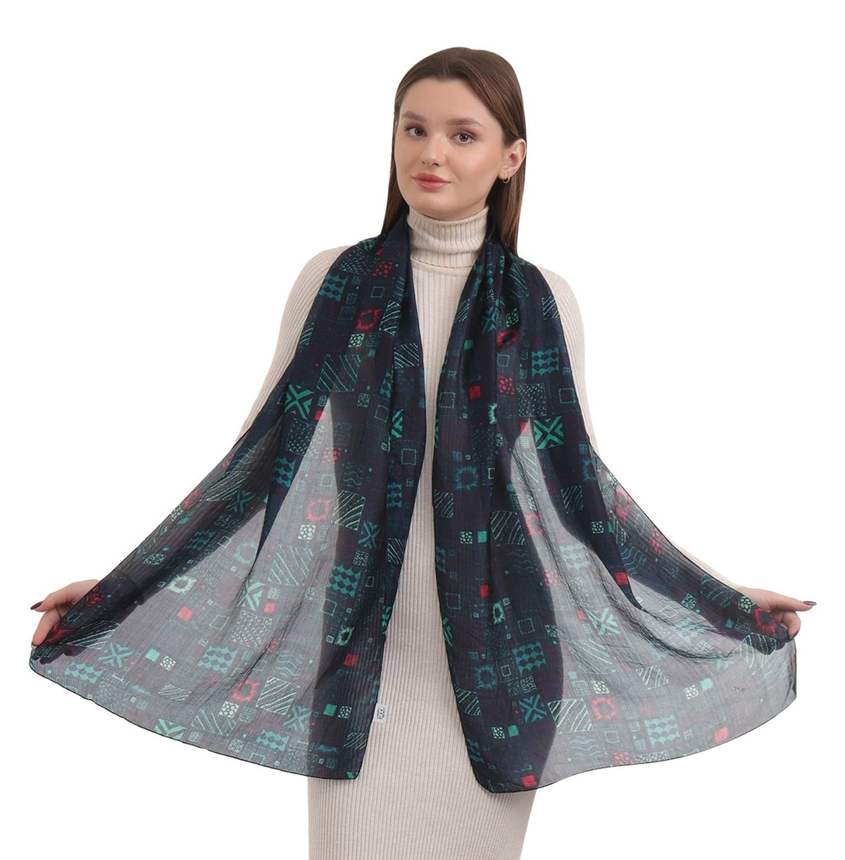 EH 100% Pure Mulberry Silk Scarf for Women, head scarf, neck scarf, hair scarf, digital printed long (22 X 72) (MC 35)
