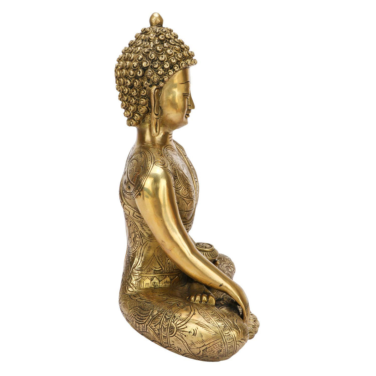 SVARUP Brass Buddha Bhumisparsha Mudra Idol Statue Tibetan Buddhist Décor Showpiece Height 12 Inch