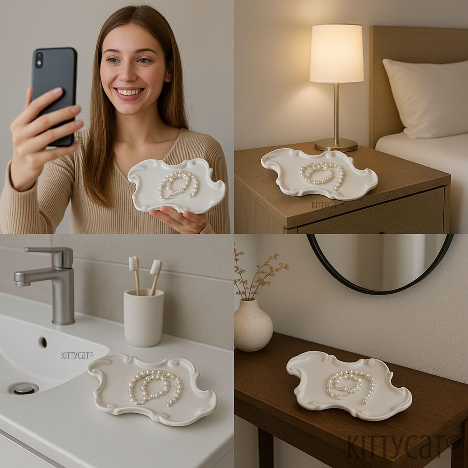 Kitty Cat® Aesthetic Baroque Concreate Trinket Tray for Jewelry & Candles – Vintage Decorative Vanity Tray for Rings, Keys, Perfume | Elegant Home Décor Accent for Bedroom, Bathroom & Hotel Styling