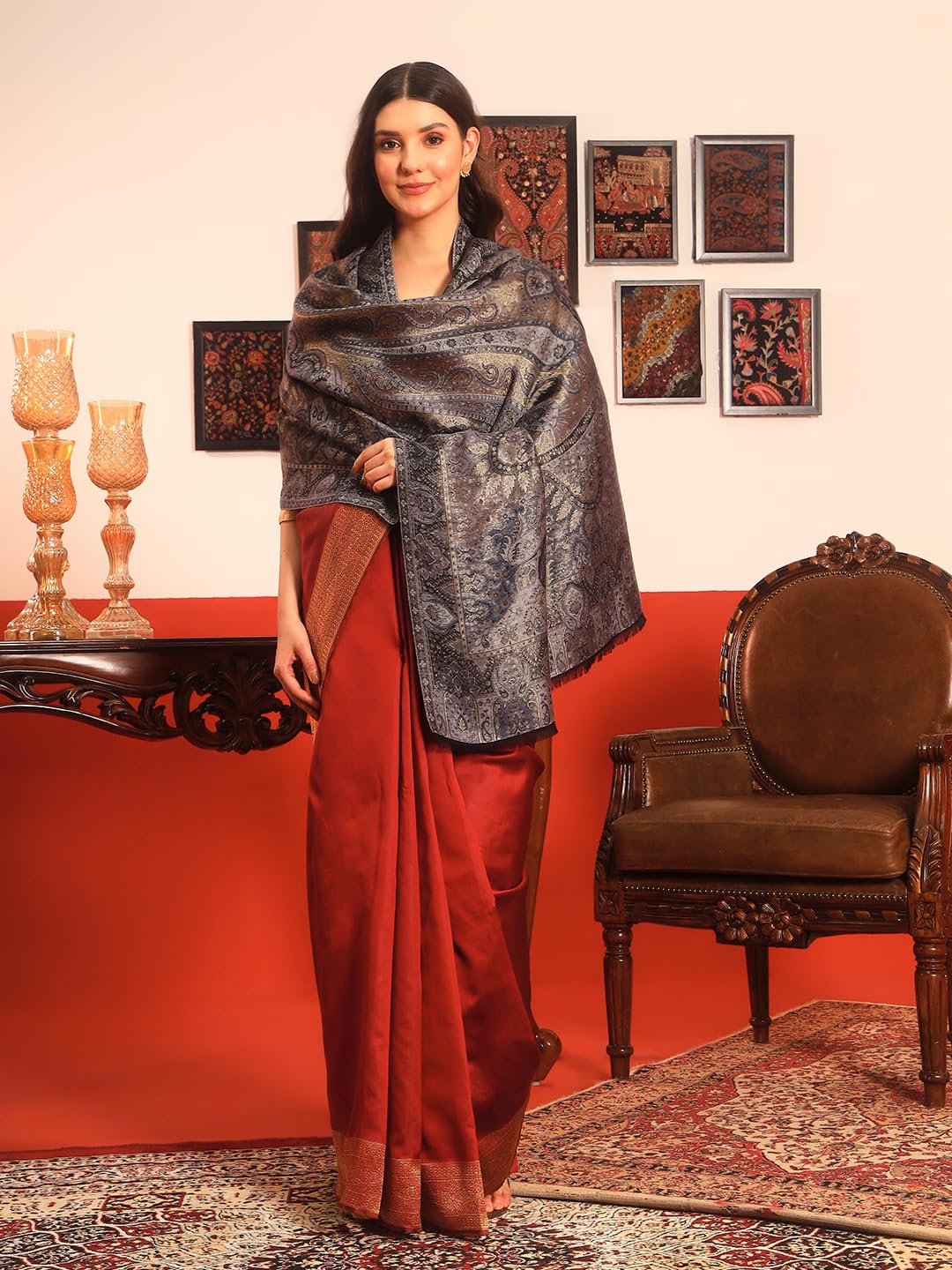 Pashmoda Women Naazneen Kaani Wool Blend Kashmiri Zari Shawl (Size: 40x80in, 101x203cm) ZSS09