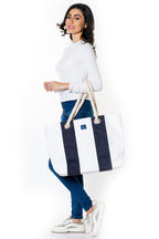 AQVA Women's Tote Bag With Zipper Pouch, Cotton Canvas Shoulder Bag With Rope Handles & Magnetic Button Closure, Utility Handbag For Travel, Work, Shopping, Office, College, Beach, Blue