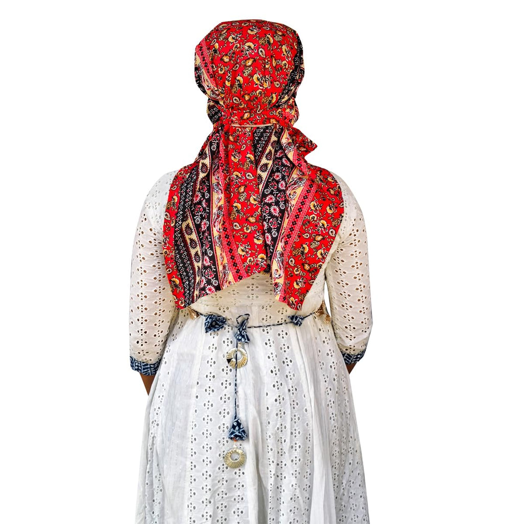 Switchon Scarf Hijab Rayon Printed fancy scarf for women Size Adjustable -Hook loop tape (Red_Black)
