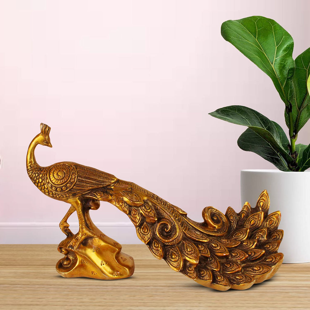Artavrko Peacock Brass Showpiece Idol Figurine Sculpture for Birthday Gift Table Home Decoration, Size - (L-11 W-4 H-7 Inches 2.6 Kg)