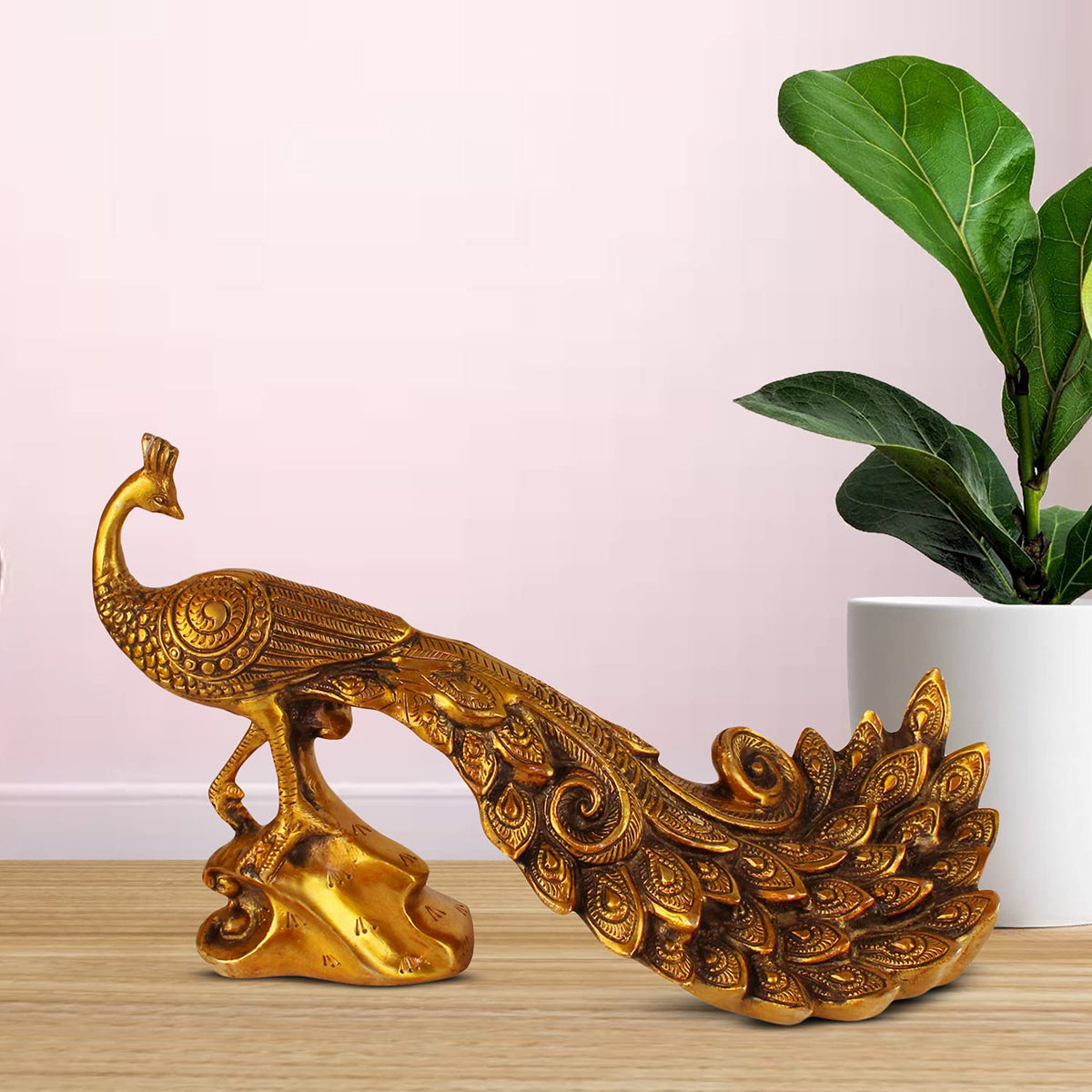 Artavrko Peacock Brass Showpiece Idol Figurine Sculpture for Birthday Gift Table Home Decoration, Size - (L-11 W-4 H-7 Inches 2.6 Kg)