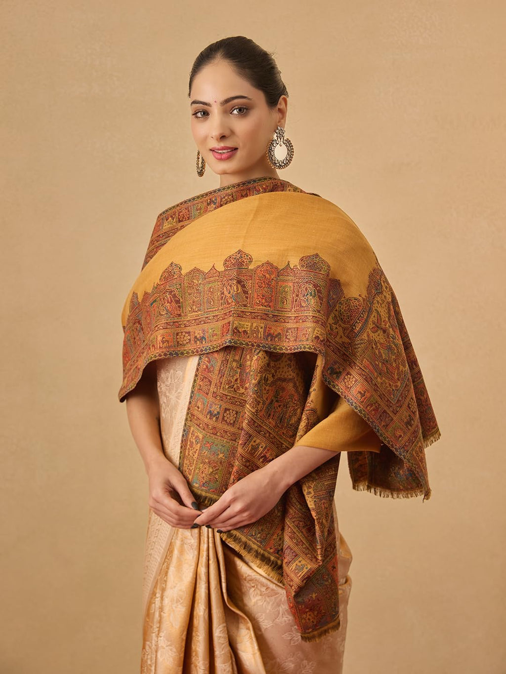 Pashmoda Women Arcadia Borders Kashmiri Jamawar Woven Design Shawl (Size: 40x80in, 101x203cm) SECS55