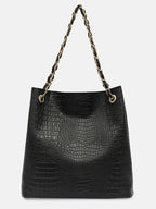 Bagsy Malone Bucket Shaped Tote Bag for Women -Set of 2 | Handcrafted Side Tote Bag and Handbag for Office and College (Croco Black)