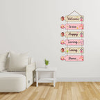 Artvibes Welcome To Our Happy Home Mdf Wood Decoration for Living Room | Quotes Decor Item | Door Quotes Hanging | Wall Poster | Wall Art Print | Gift Items for Home Decor | Wall Accent (WH_6001N)