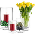 AABHAYA ARTS Hurricane Stemmed Glass Candle Holders, 5.5 inches Height, 3 inches Diameter, Clear (1), Transparent
