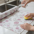MUSHIES Premium Washable Floral Pattern Placemat Roll (Peach, 5 Metre x 17 Inch) | Multipurpose Kitchen Mat, Dining Table Mat, Fridge Mat, Wardrobe & Drawer Shelf Liner Kafalo